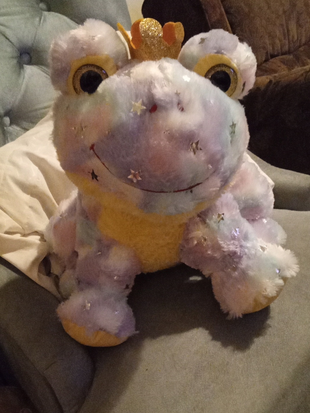 HUG ME Pink Frog Plush Starry Crown Frog Pastel Multicolor Large Stuffed Animal